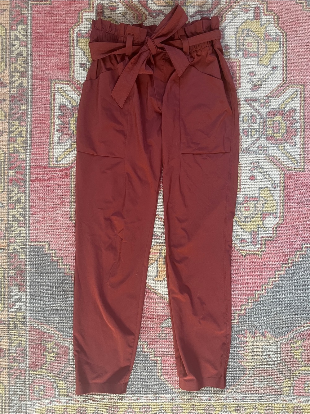 Athleta High-Waist Paperbag Pants with Tie Belt - Brick Red
